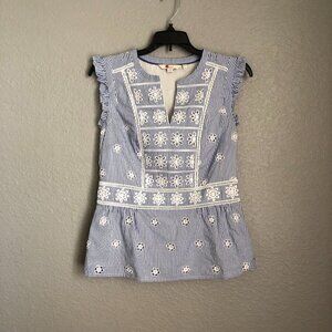 Boden Blue and White Embroidered Blouse